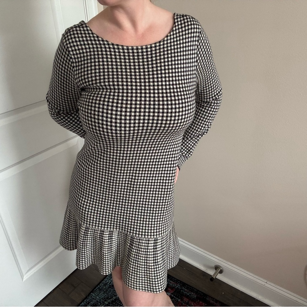 Red Valentino Long Sleeve Houndstooth Fit & Flare Stretch Dress - Picture 4 of 8